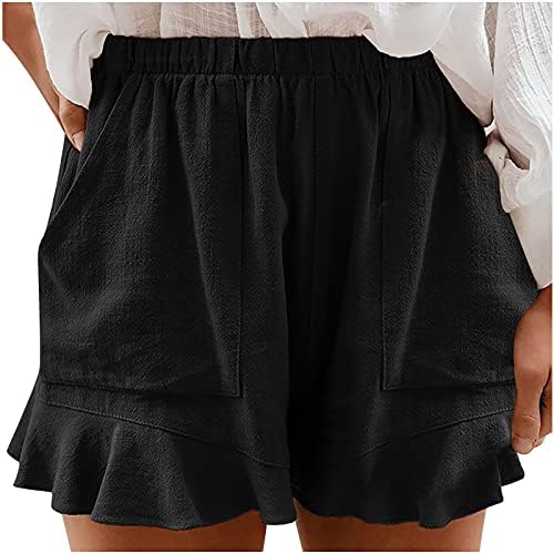 Shorts de babados para mulheres de verão casual calça curta curta cintura elástica shorts confortáveis ​​bolso solto bolso solto