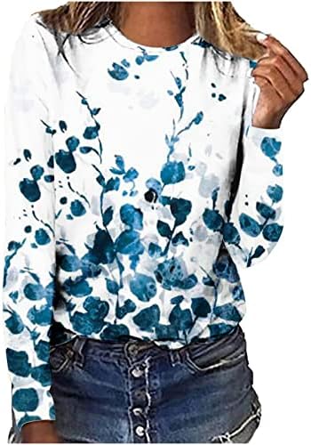 Camisetas casuais para mulheres de manga longa para mulheres de manga comprida Bloco de mármore de mármore estampas florais