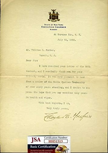 CHARLES EVANS HUGHES JSA Cert assinou 1908 Letter Supremo Tribunal Justiça Autograf - NFL Itens diversos autografados