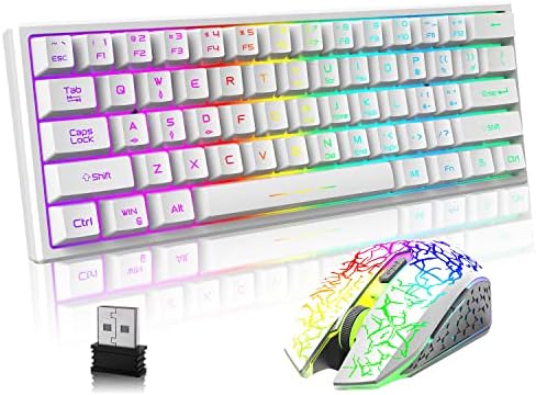 O teclado sem fio e o mouse combinando, 60% de teclado de retroiluminação arco-íris, teclado de jogo sem fio de 4000mAh recarregável