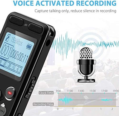 Jeekoudy Professional Mini Digital Voice Recorder para palestras, Gravador de áudio de som Dictaphone Voice ativada pelo dispositivo com reprodução, mp3 player USB Drive Gravador de Voz