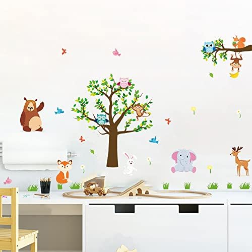 Dechom Cartoon Florestas Esquecimentos de parede de animais para crianças Decalques de decoração de arte de parede urso urso elefante coruja macaco estático adesivos estáticos