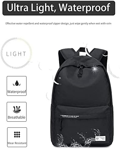 CAMILLEMMA Black simples mochila fofa para adolescentes meninos meninos, bookbag casual Daypack para homens Mulheres,
