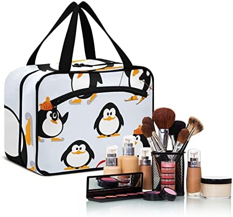 Fuluhuapin Bolsa de higieness Penguin fofa para mulheres, bolsa de cosméticos de maquiagem resistente à água com gancho de suspensão,