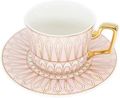 Cups de café de chá-6,8 onças China Cerâmica Cerâmica linda xícara de chá manchada rosa com picadas de pires combinando