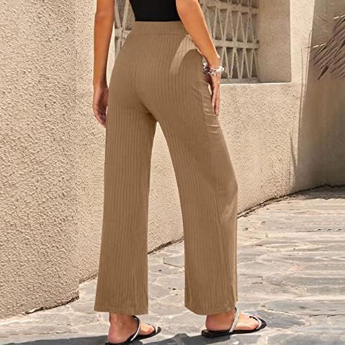 Ternos de calça de verão de Ethkia para mulheres Casual Mulheres da cintura elástica calça calça calça solidária solta de calça casual