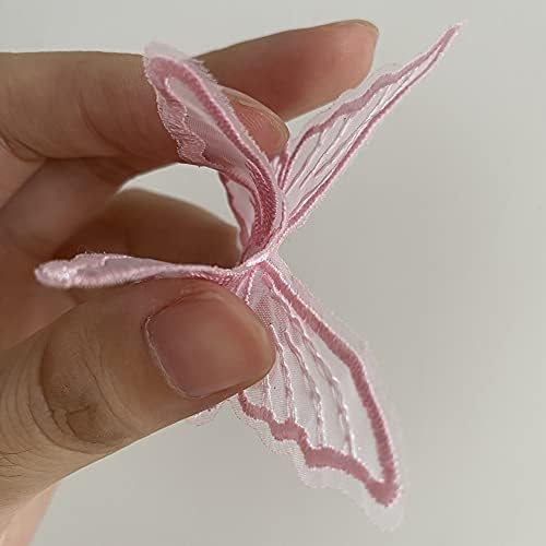 12pcs Torda de renda de borboleta, camadas duplas Organza Butterfly Lace Bordado Bordado de costura renda Diy artesanato decoração