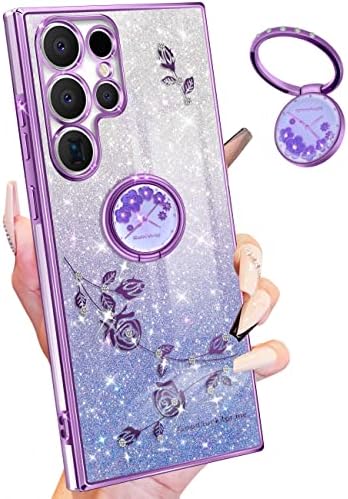Coralogo (3in1 para Samsung Galaxy S22 Ultra Case Glitter Girls Girls Sparkle Sparkle Bling Phone Shiny Capa Flores fofas Design