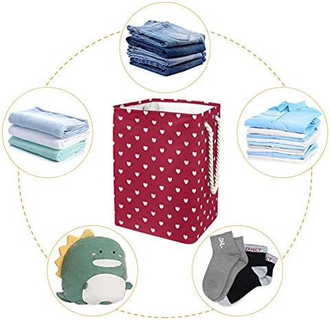 Corações brancas e azuis em cestas de lavanderia retangular vermelhas - cestas de roupas grandes com alças de transporte fáceis