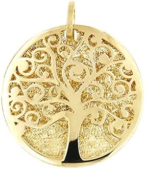 Lucchetta-Pingente da Árvore da Vida em ouro amarelo de 14 quilates, medalha de corte de diamante 0,66 polegadas, sem corrente,