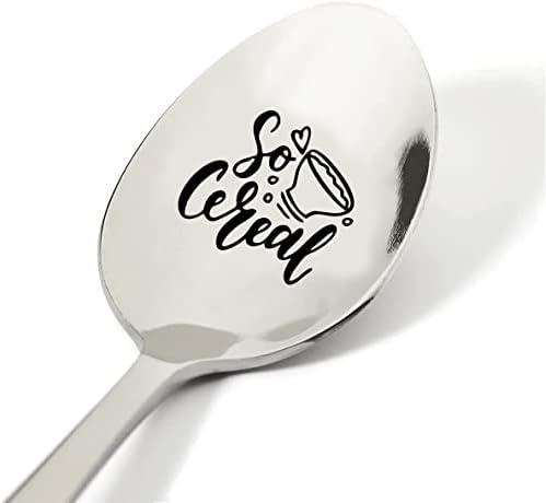 Tym So Cereal Gravado colher de aço inoxidável para café Cereal Sce Cream - Presente gravado para ele / ela - 7 polegadas de alça resistente e comida segura para alimentos