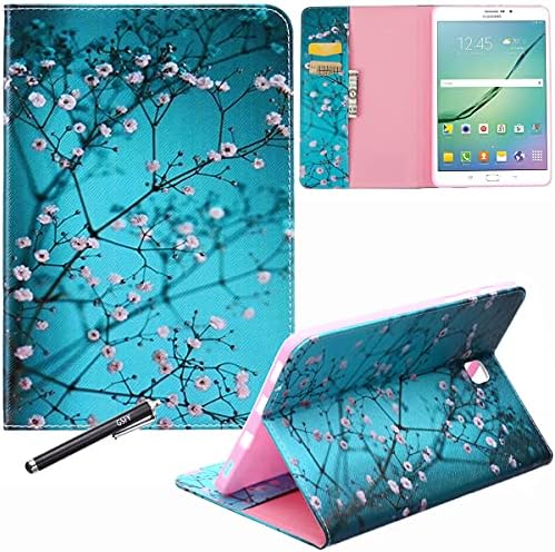 Samsung Galaxy Tab S2 8.0 2015 Caso - Newshine Pu Leather Stand Folio Case Caso com slots de cartas Note do Samsung Galaxy Tab S2 Tablet 2015 Lançamento - Flores de amêndoa