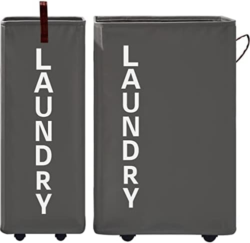[2 pacote] 27,5 Homlikelan Rolling Laundry Basket & 92L Large Laundry Horper on Wheels Gray