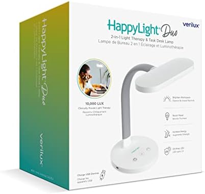 VERILUX Happylight Duo-Lâmpada de mesa de luz 2-em-1-Lâmpada de mesa-LED de espectro completo sem UV, 10.000 lux, brilho e cor