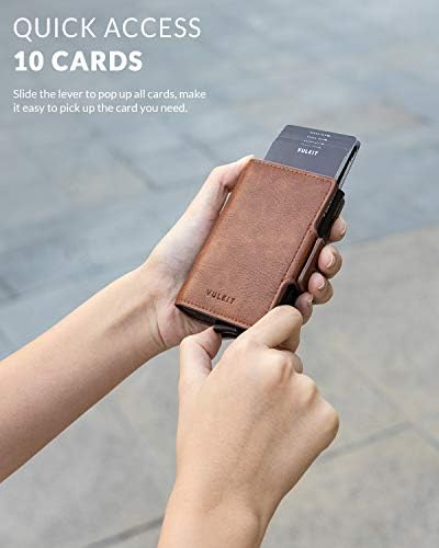 Titular do cartão de crédito Vulkit RFID bloqueando couro automático Pop Up Wallet Slim Money Clipe Caset Double Card