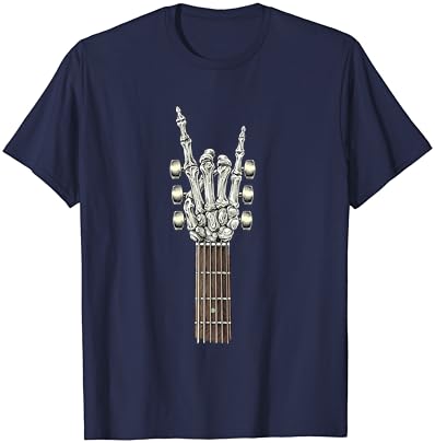 Rock On Guitar Neck - com uma camiseta de mão de esqueleto de rocha e rolagem doce