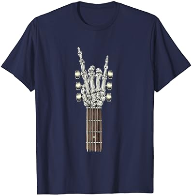 Rock On Guitar Neck - com uma camiseta de mão de esqueleto de rocha e rolagem doce