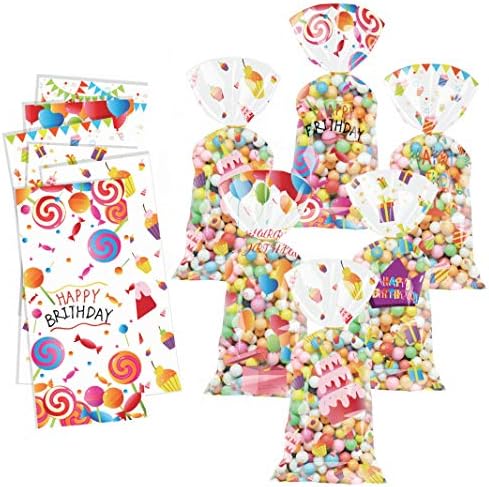 120 peças festas de aniversário sacos de tratamento de balão brilhante impressão clara de celofane de cilófano sacos