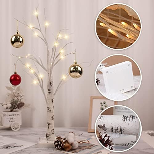 Luzes LED Birch Tree, 2 Pack Branch Tree Lamp Decor de Natal, luz da árvore iluminada de 24 , USB/Bateria de árvore