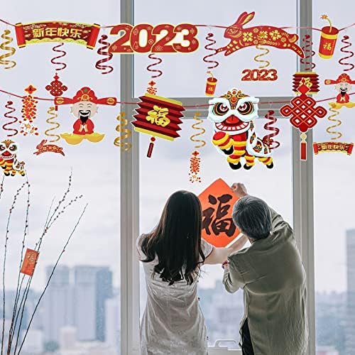 Uoienrt 32 PCs Decoração de parede de ano novo chinesa, teto tradicional pendurado redemoinhos de lanterna vermelha nó chinês nó novo ano de véspera de véspera suprimentos lunar ano novo decorações penduradas 2023 suprimentos de ano novo