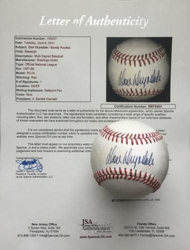 Sandy Koufax e Don Drysdale autografou a Liga Nacional Baseball, JSA Loa - Bolalls autografados