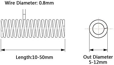 Substitua a mola de mola de reposição mola de compressão 304 Aço inoxidável Fio de mola de tensão não corrosiva Dia 0,8 mm Diâmetro de 9 mm de comprimento 10mm-50mm 10pcs