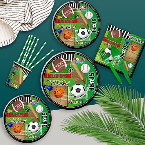 XIGEJOB Sports Theme Birthday Party Supplies Tableware, decorações de festas esportivas, pratos, xícaras, guardanapos, toalhas de mesa,
