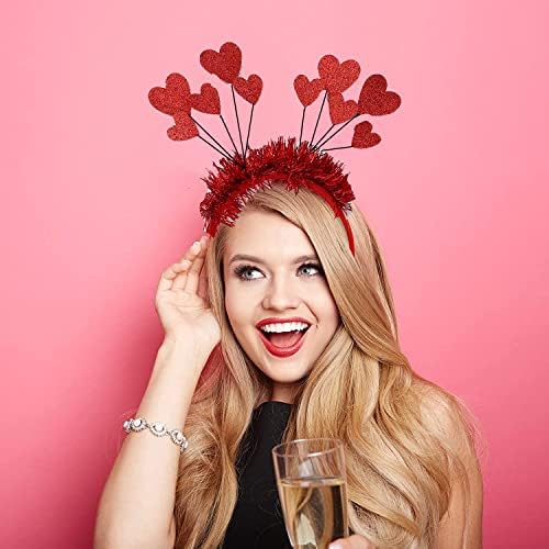 YssSreey 4 PCs Dia dos namorados Bandas de cabeça Glitter Red Heart Head Bopper Tinsel Capacete Accessoires para Cabelo para Festas de Aniversário de Aniversário de Casamento de Férias de Férias