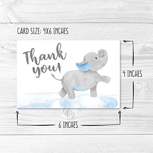 24 Blue Elephant Baby Shower Cards Agradecemos com envelopes, crianças Nota de agradecimento, Animal 4x6 Gratidão Varied Card Pack para festa, menino aniversário de aniversário, fofo de apreciação de eventos DIY artigos de papelaria em massa