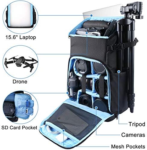 Mochila da câmera Endurax, mochilas de drones de câmeras à prova d'água para fotógrafos, 2 bolsas de câmera DSLR compatíveis com Canon Nikon com 15,6 compartimento de laptop