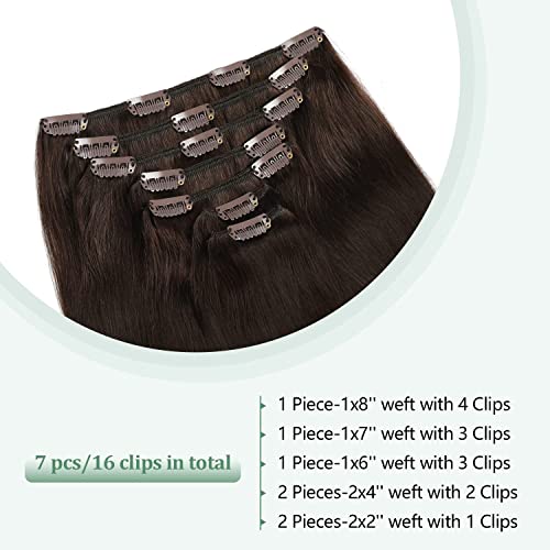 Clipe em extensões de cabelo Cabelos humanos reais 15 polegadas Remy Extensões de cabelo clipe Ins 105g marrom escuro Dufra dupla