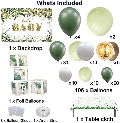 Sage Green Neutro Neutro Decorações do chá de bebê Caixas temáticas Safari com letras da floresta de balão Balão Garland Arch Kit Rústico Partido Rústico Caso -Caso Cenário Tobeira da Trupa Para Festas de Aniversário de Bebê