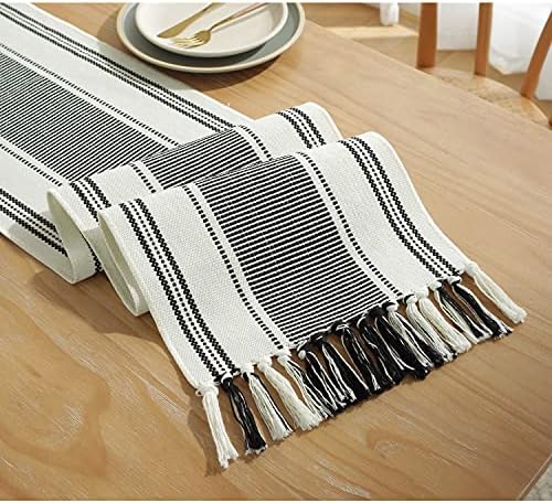 Cafrife boho mesa corredor azul e branco para decoração moderna da fazenda, runner de algodão natural com borlas para a mesa de jantar em casa decoração de 13 x 90 polegadas de comprimento