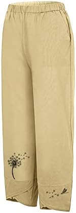 calça de linho larga de linho largura da colheita e elástico CeangrTro para mulheres calças Capri Palazzo de verão PLUSS PLUS