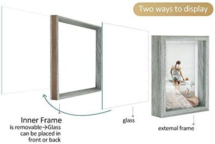 Fuly Shadow Box Frame 5x7 6x8, caixa de sombra Memorial Pet, Exibir Deep Display Cinza 5x7 Frames Farmhouse de madeira