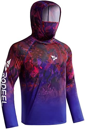 Rodeel UPF 50+ Men's Long Slave Performance Pesca Camisa de caminhada com máscara Hoodie Gaiter de pescoço UV