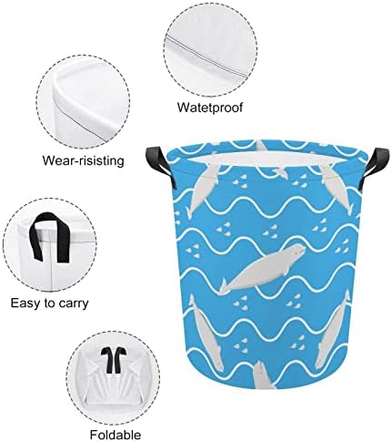 Cesta de lavanderia de golfinhos de beluga com alças redondas cestas de armazenamento de lavanderia arredondada para o banheiro