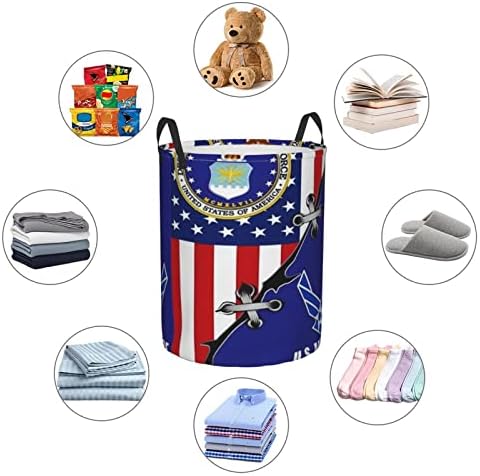 Veterano da Força Aérea American Flag Rapazina cesto circular cestas dobráveis ​​cestas de armazenamento para quarto