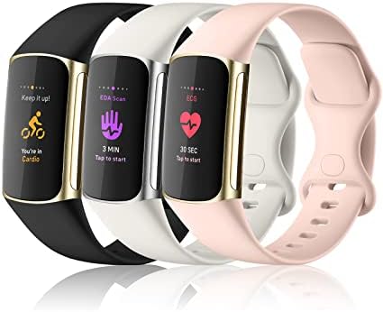 6 pacotes Banda esportiva compatível com Fitbit Charge 5 Bandas para mulheres e homens, pulseira de pulseira macia