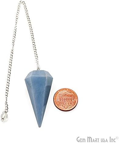 Rochas e decoração de casa Angelite Crystal Pendulum, pingente de cura, pingente de pêndulo pontiagudo, cadeia banhada de prata,