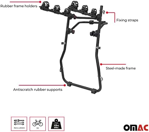 OMAC 3 Bike Rack para Subaru Outback 2015 a 2023, portador de bicicleta de montagem no porta -malas, 99 libras de capacidade