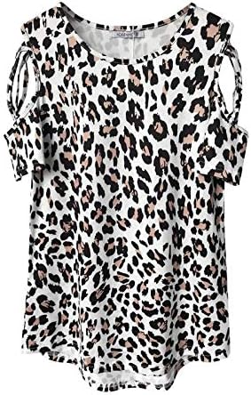 lcepcy feminino verão camiseta redonda pescoço leopardo camisetas recortes blusas de manga curta de ajuste solto cópias de túnica de bainha curva