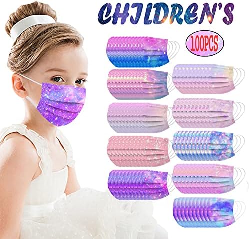 Lojito 100pcs Crianças gradiente tie-dye impresso de 3 a bifuros ao ar livre Dispotable_mask Proteção de face para meninas meninas
