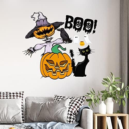 Adesivos de halloween decoração de bruxa a água preto gato lanterna de abóbora bem -vindo a decalques de parede de halloween