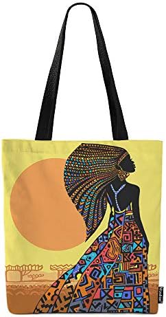 Moslion African Woman Bag Mulheres africanas em um vestido colorido sob a bolsa de lona solar bolsas de compras reutilizáveis