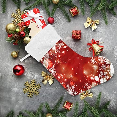 Meias de Natal de Alaza Vermelho de Natal Glitter Snowflakes Classic Classic Personalizado Decorações de meia para férias de férias em família Decoração de festa 1 pacote, 17,7