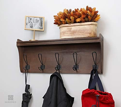 Casaco de madeira de seremeo, rack de casaco montado na parede com prateleira, organizador de lama cinza ou marrom, prateleira