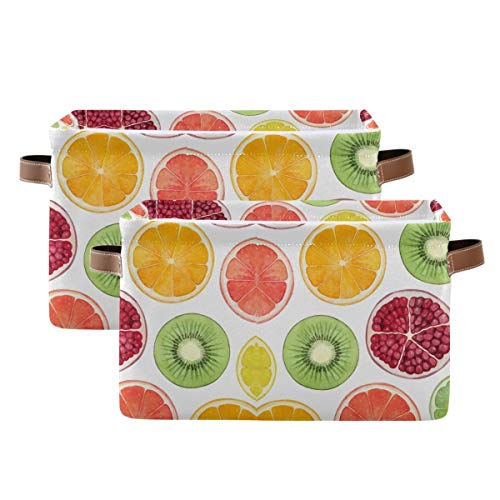 Armazenamento retangular Bin Summer Fruit Lemon Orange Canvas Fabric com alças - cesta de presente dobrável para organizar armário de berçário de prateleira