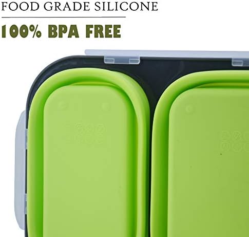 Pacote dt de 3 lancheiras dobráveis- armazenamento de alimentos de silicone com compartimentos e utensílios de 1/2/3