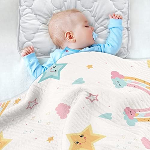 Cobertor de arco -íris manta de algodão para bebês, recebendo cobertor, cobertor leve e macio para berço, carrinho,